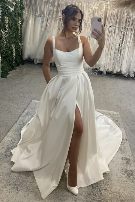 Sheer Long Sleeves Bridal Dress with Square Neck Vestido de novia 2024