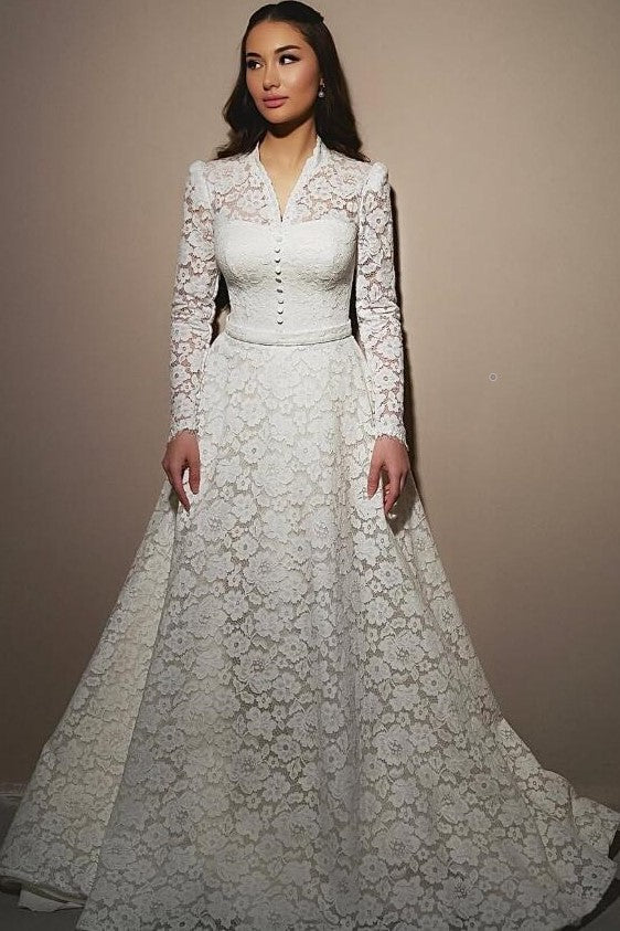 2025 Vintage Lace Wedding Dresses Long Sleeves