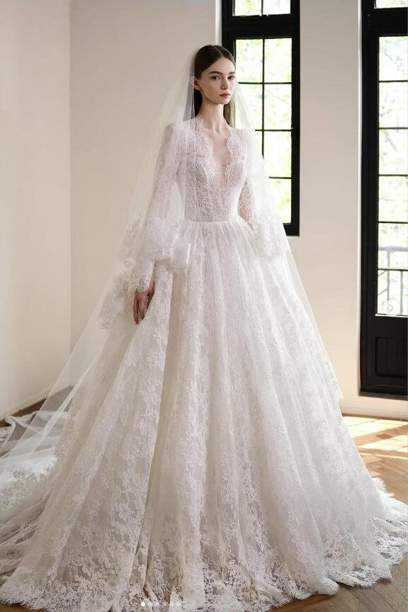 2026 Lace Wedding Dresses with Sleeves Anniversary Gown