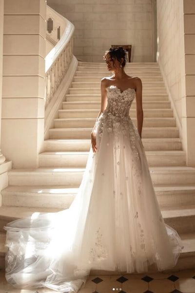 A-line Flowers Lace Wedding Dress HK Online