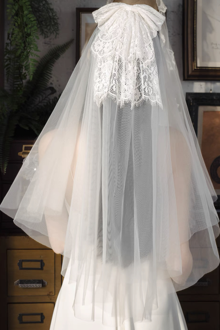 Blusher Two Tier Long Wedding Veil with Horsehair Trim