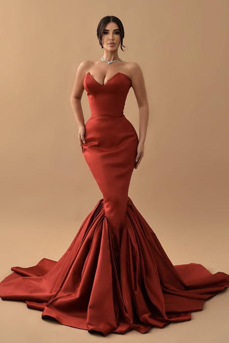 V-neck Fuchsia Prom Gown A-line Tulle Skirt