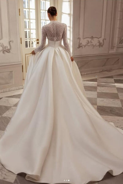 White wedding dress with long sleeves