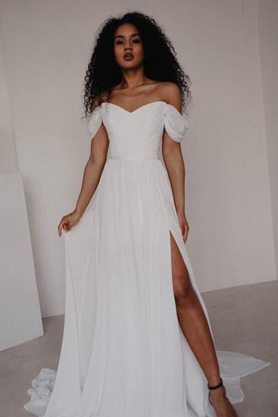 pleated-chiffon-summer-wedding-dress-with-off-the-shoulder-sleeves-2