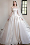 princess-satin-wedding-dress-with-illusion-lace-off-the-shoulder-sleeves
