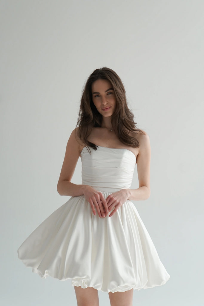Strapless Mini Wedding Dress with Balloon Skirt