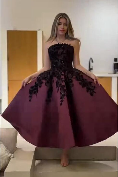 tea-length-prom-dresses-black-appliques-bodice