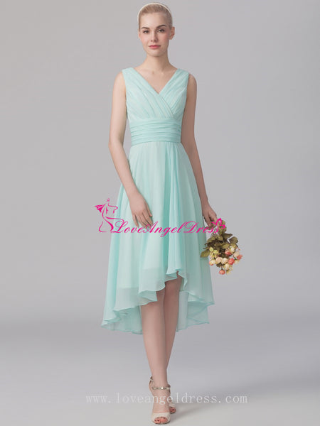 Ruched V-neck A-line Mint Green Bridesmaid Wedding Guest Dress