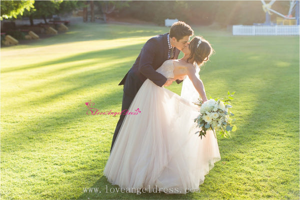 A-line Sweetheart Lace Destination Wedding Dress with Tulle Skirt
