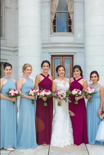Peach Chiffon Bridesmaid Dresses Long Maxi Dress