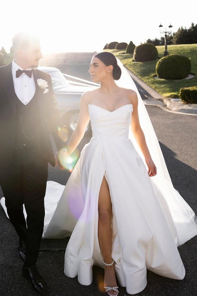 2023 A-line Satin Wedding Dresses with Split Side