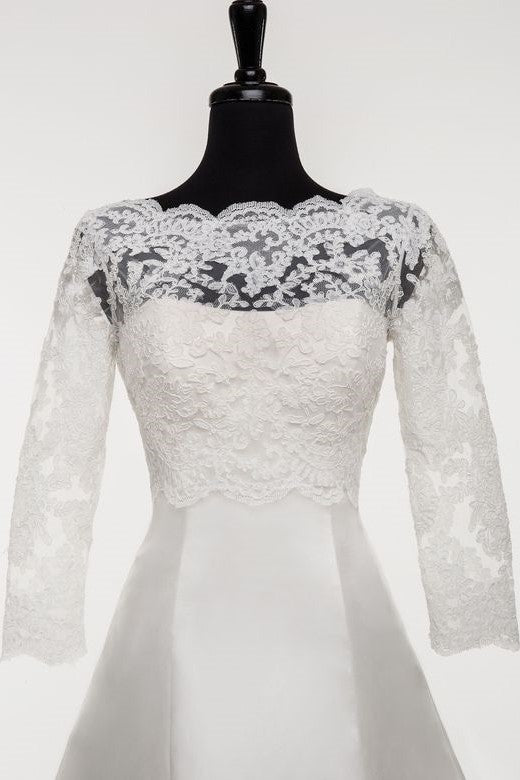 3/4 Sleeve Bridal Lace Topper Wedding Jacket with V back
