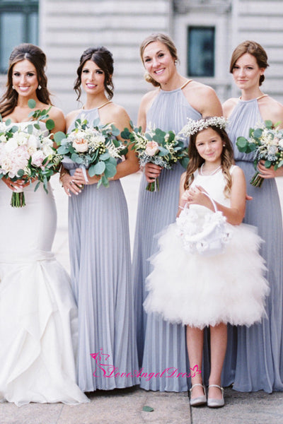 Sleeveless Satin Puffy Tulle Knee Length Flower Girls Dresses with