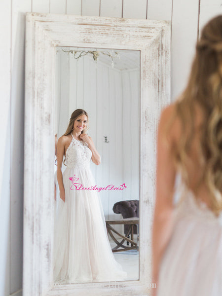 a-line-halter-lace-wedding-dresses-with-tulle-skirt