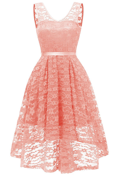 v-neckline-lace-short-bridesmaid-dresses-with-belt-sash