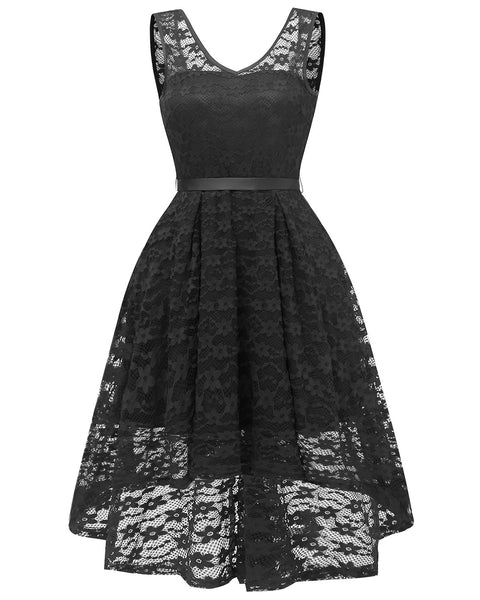 V-Neckline Lace Short Bridesmaid Dresses With Belt Sash