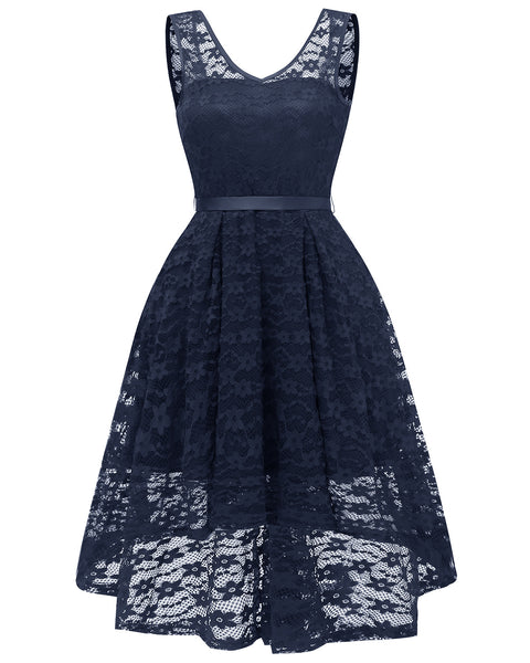 V-Neckline Lace Short Bridesmaid Dresses With Belt Sash