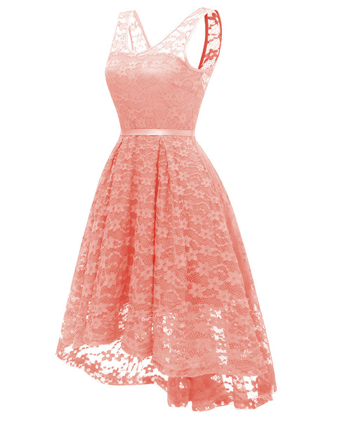 V-Neckline Lace Short Bridesmaid Dresses With Belt Sash