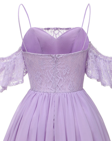 Lace&Chiffon Short Bridesmaid Dress Off-the-shoulder