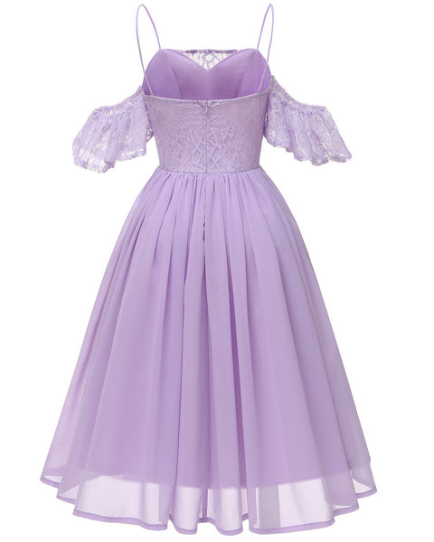 Lace&Chiffon Short Bridesmaid Dress Off-the-shoulder