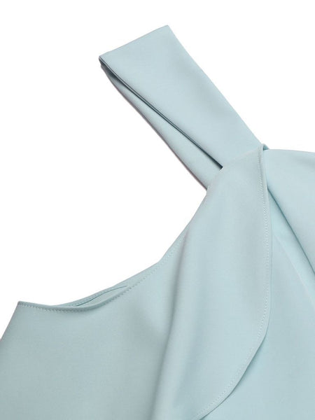 Sky-blue Hi-low Homecoming Dress with Flounced Off-the-shoulder