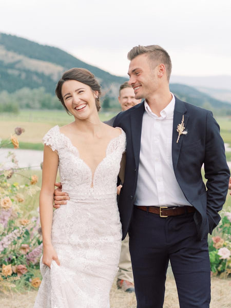 Plunging V-neck Lace Mermaid Wedding Dress with Detachable Train-2