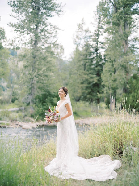 Plunging V-neck Lace Mermaid Wedding Dress with Detachable Train-4