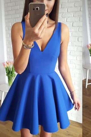a-line-blue-satin-short-party-homecoming-dresses-under-$100