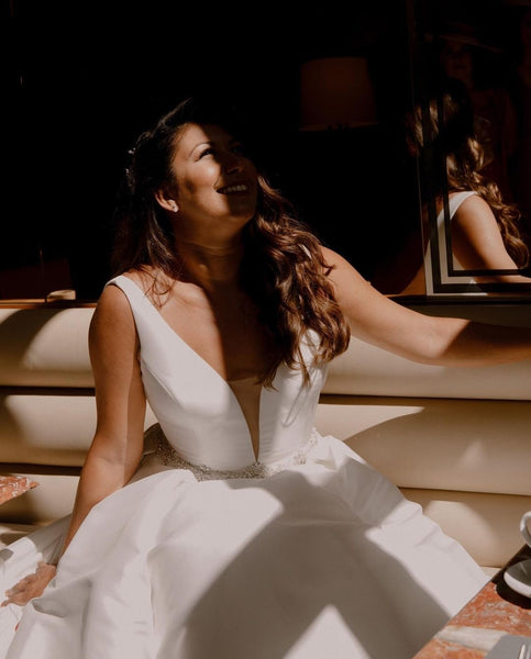 A-line Plus Size Wedding Dresses with Beaded Belt