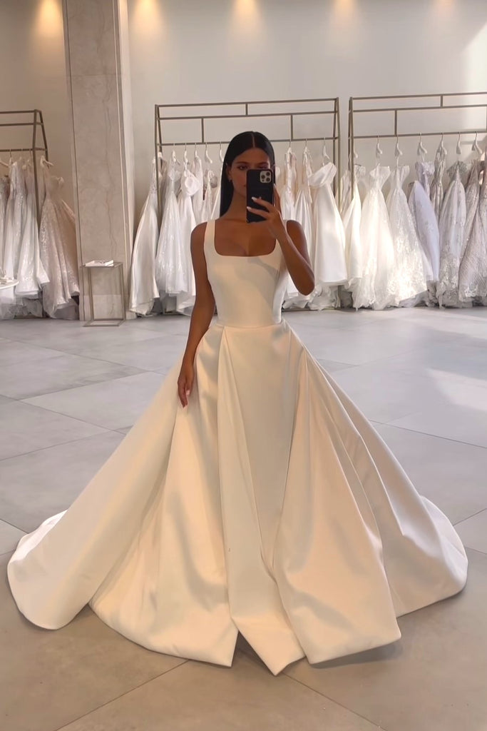 A-line Satin Bridal Dress with Square Neckline