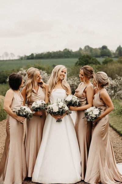 A line Satin Wedding Dress with Fold Strapless Neck