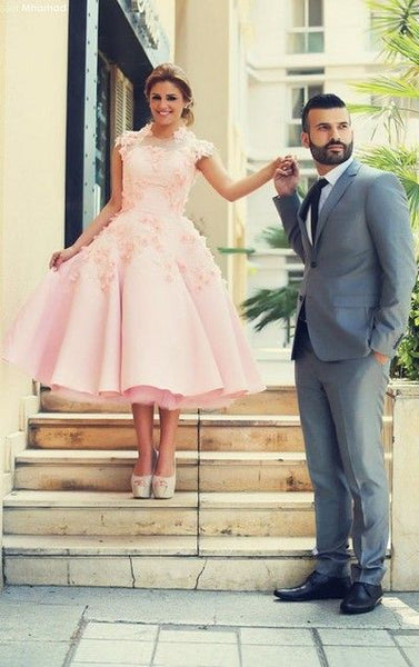 A-line Tulle Blush Pink Wedding Dress Lace Capped Sleeves – loveangeldress