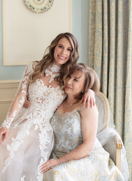 Appliques High Neck Wedding Gown with Sheer Long Sleeves