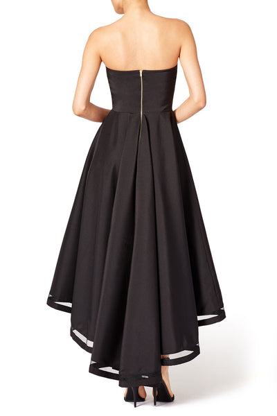 Backless Black High-Low Prom Gown with Strapless Bodice