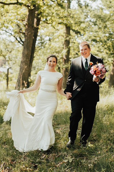 bateau-cap-sleeves-ivory-wedding-dresses-with-beaded-sash-2