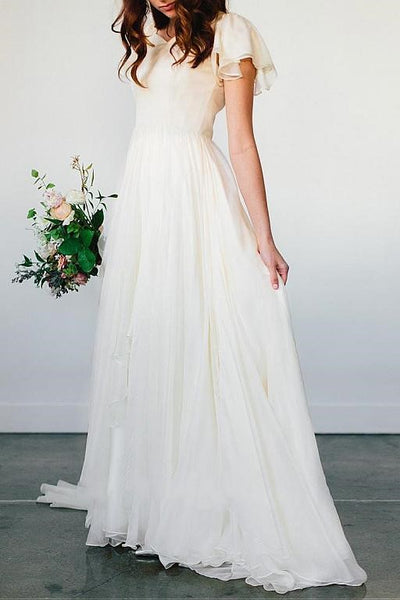 Beach Chiffon Wedding Dress with Short Sleeves vestido de novia de pla –  loveangeldress