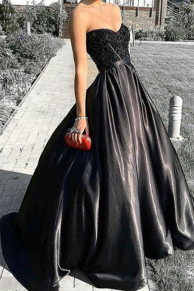 Beaded Corset Black Prom Evening Dresses with Satin Skirt