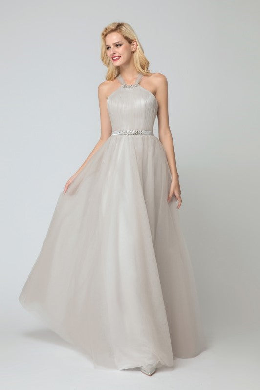 Beaded Halter Tulle Wedding Guest Dresses Long