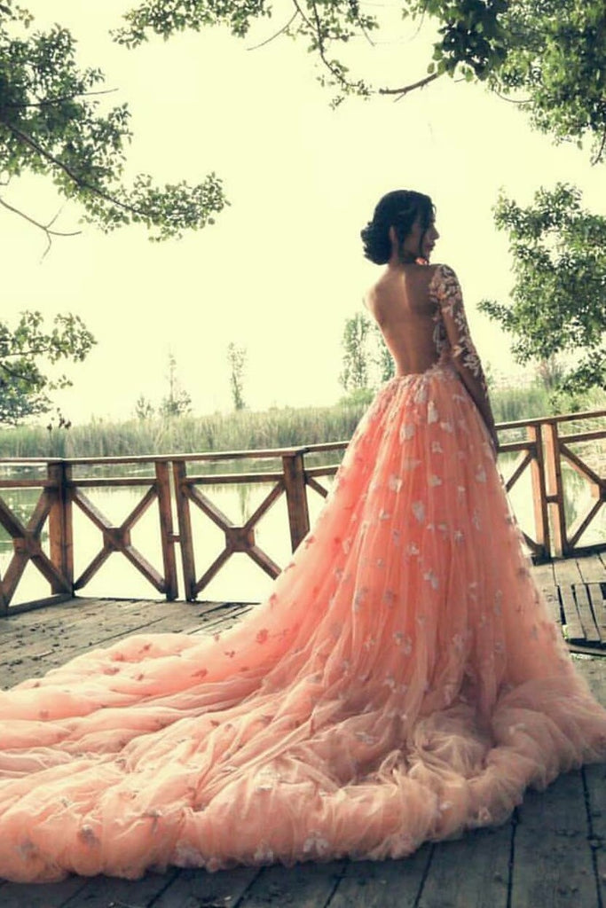 Beaded Lace Colored Wedding Dresses with Long Tulle Overskirt