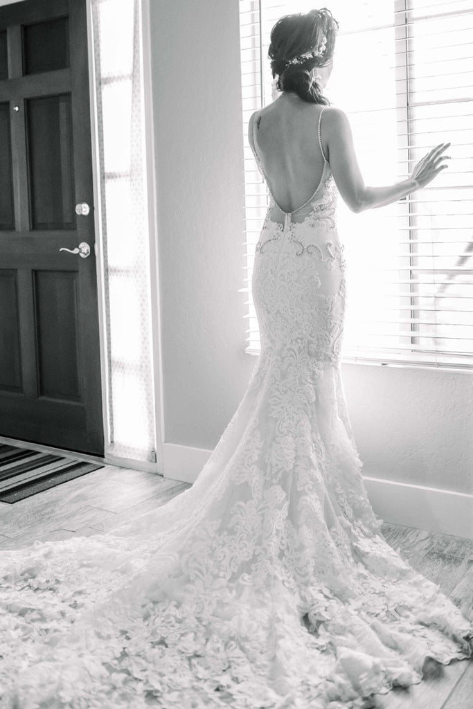 Beaded Lace Mermaid Dress for Wedding Spaghetti Straps vestido de noiva sereia