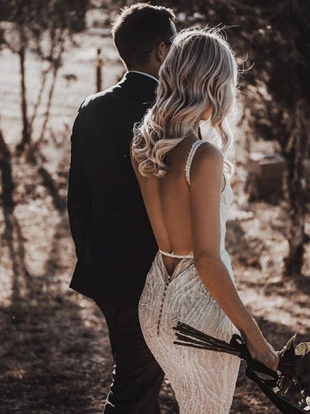 Beading Sequin Wedding Dresses with Square Neck