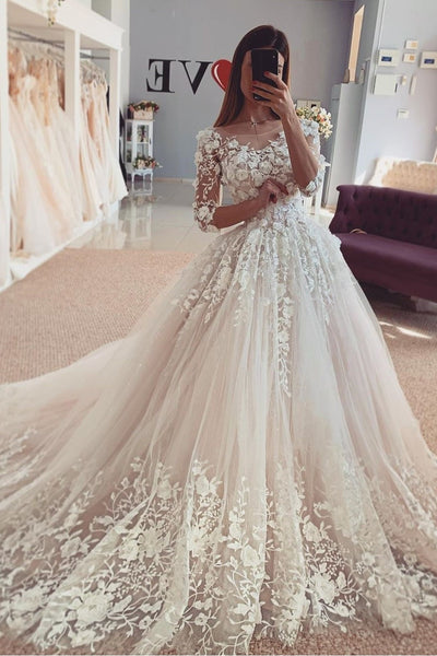 beautiful-floral-lace-wedding-bridal-gown-with-sleeves