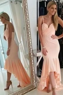 Blush Pink Chiffon Prom Dresses Fish Tail Flounced Skirt