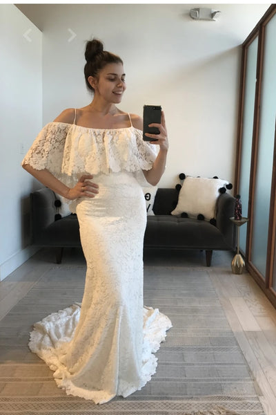 Boho Lace Wedding Gown with Off-the-shoulder Bodice
