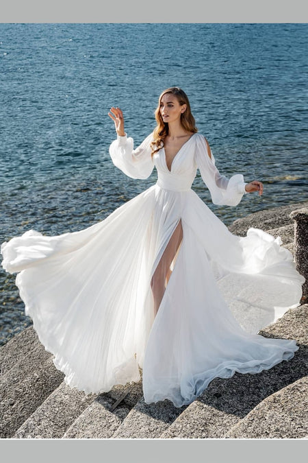 Halter Lace Beach Wedding Dress with Chiffon Skirt