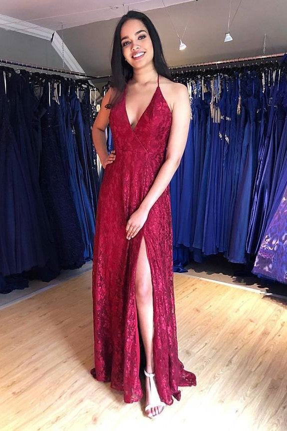 Breathtaking Long Lace Prom Gown with Halter Straps