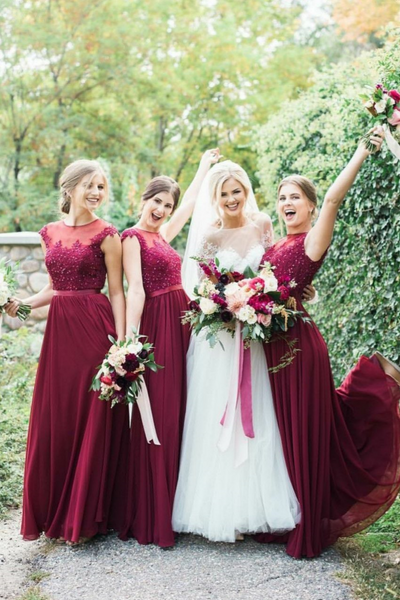 Maroon lace bridesmaid dresses discount
