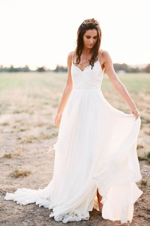 Chiffon Summer Beach Wedding Dresses with Slit Side