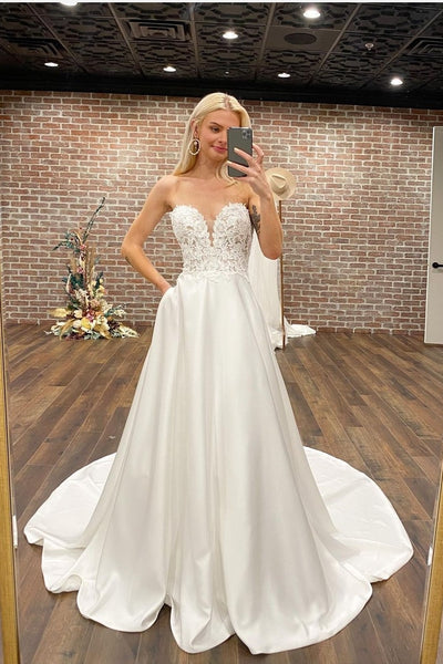 Classic A-line Strapless Wedding Dress with Lace Corset Bodice