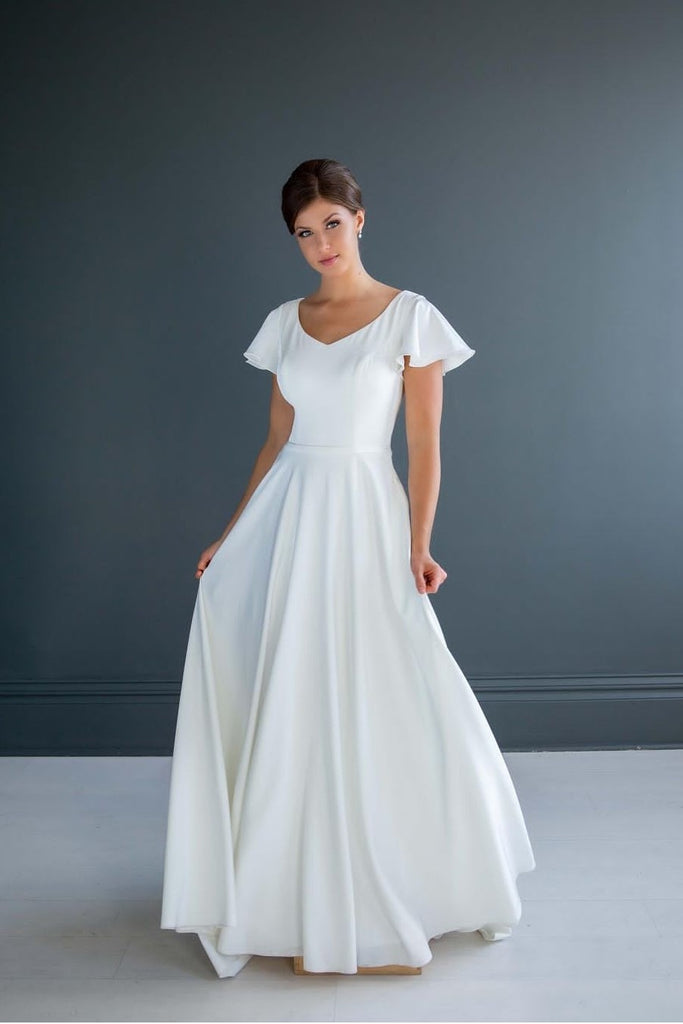Clean A-line Wedding Dress with Flared Short Sleeves
